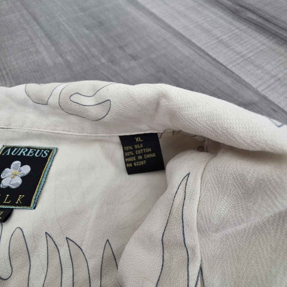 Aureus Hawaiian Shirt Mens XL Beige Short Sleeve Pocket Summer Silk Blend Summer - Picture 5 of 10